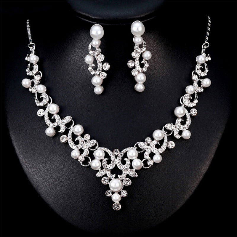 Fashion Rhinestone Faux Pearl Necklace